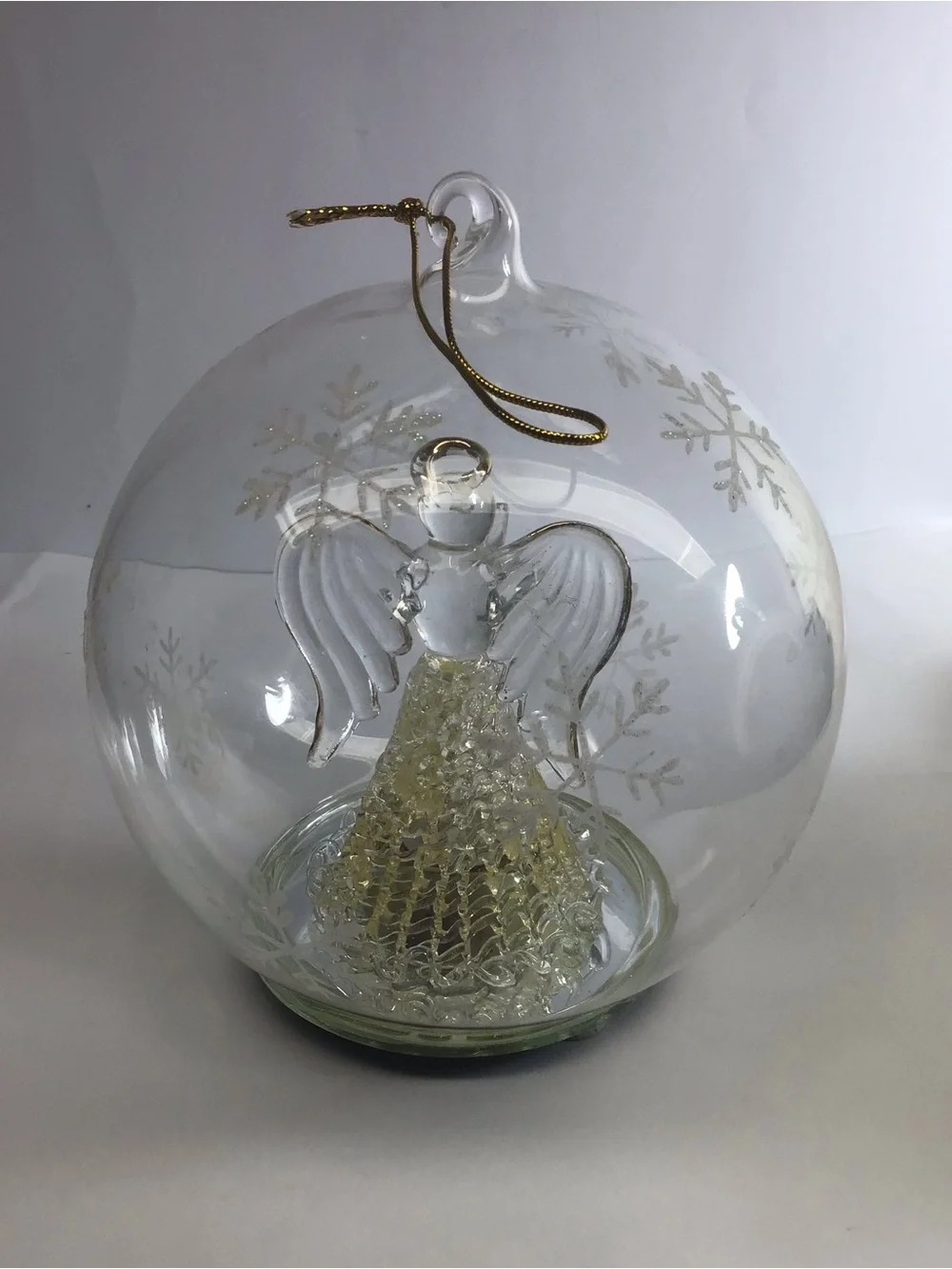 Glass LED Angel Ornament - Clear and Gold Holiday Decor